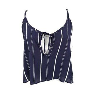 New Flynn Skye Sailor Stripe Tank Top Womens XS Crop Navy Blue White Keyhole